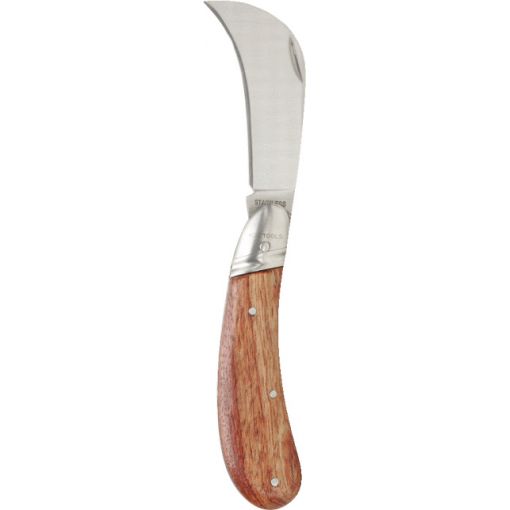 Kábelvágó kés összecsukható, hajlított, fa nyelű, INOX, KS TOOLS | Kések, vágókések