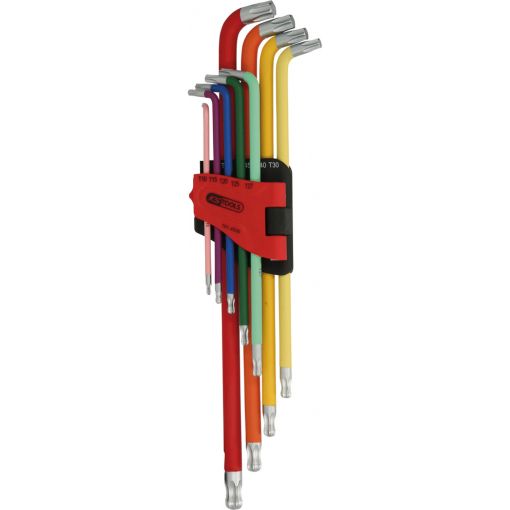TORX® kulcskészlet, hajlított 108°, extra hosszú, gömbvégű, színkódolt, KS-TOOLS | Hajlított kulcsok